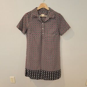 J Crew Shirt Dress Womens Size 4 Geometric Print Short‎ Sleeve Lightweight Retro